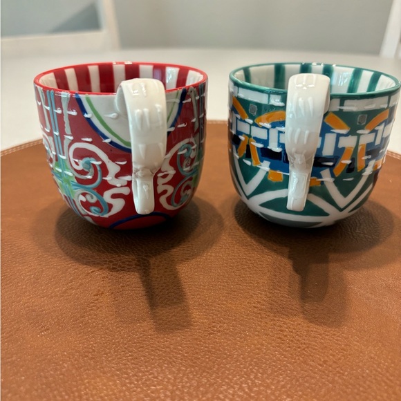 Anthropologie Kantha Stitched Ceramic Mugs Cups Tea Coffee Barista Set of 2 - Picture 10 of 14
